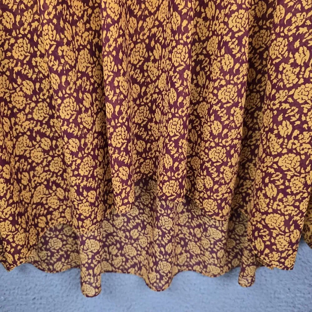 Lane Bryant Plus Boho Floral Blouse 18/20 Burgundy Mustard Yellow Trendy Flowy - Picture 9 of 10